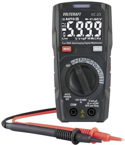 Voltcraft VC-23 TRMS Multimeter mit automatischer Bereichswahl, CAT III 600V, Kapazität, Frequenz, Temperatur und NCV in Schwarz - Bild 1