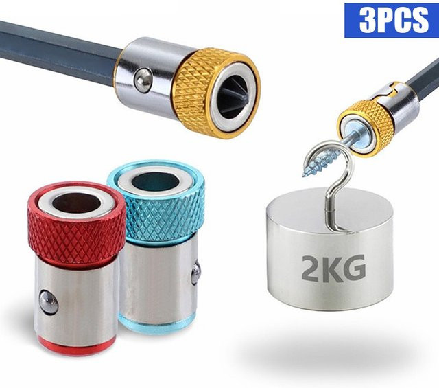 DAZZLEEX Magnetischer Bit Halter Set mit 3 Stück Schraubendreher-Bits für 6,35mm Hex, Rot - Bild 1