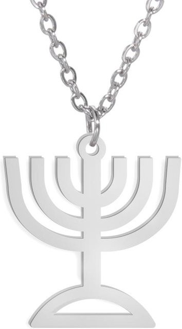 Halskette Menora Kerzenhalter Anhänger, Edelstahl, Silber, Damen, 45-50cm - Bild 1