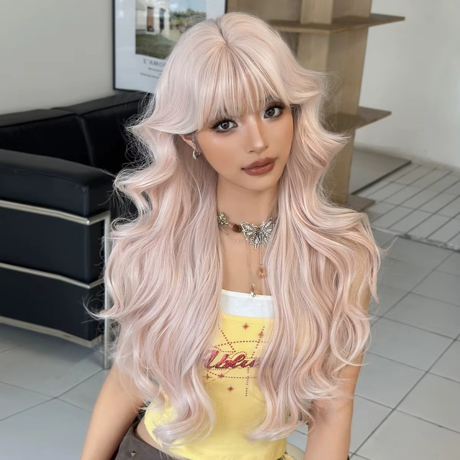 7JHH WIGS Perücke, Lange Wasserwellen, Weiß-Rosa, Damen - Bild 2