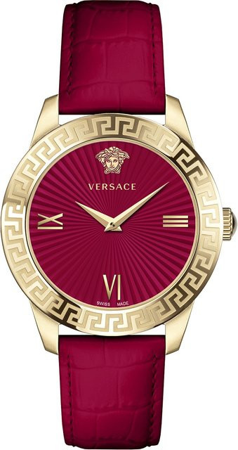Versace Damenuhr Greca Signature, Quarz, Edelstahl, 38 mm, Leder, Rot - Bild 1