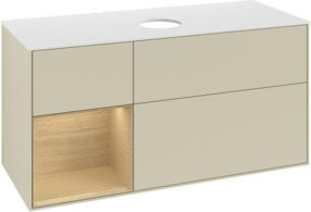 V&B Waschtischunterschrank Finion in Weiß mit Eichenholz-Regal und grauer Lackierung, Breite: 120 cm, Tiefe: 50,1 cm, Höhe: 50,1 cm - Bild 1
