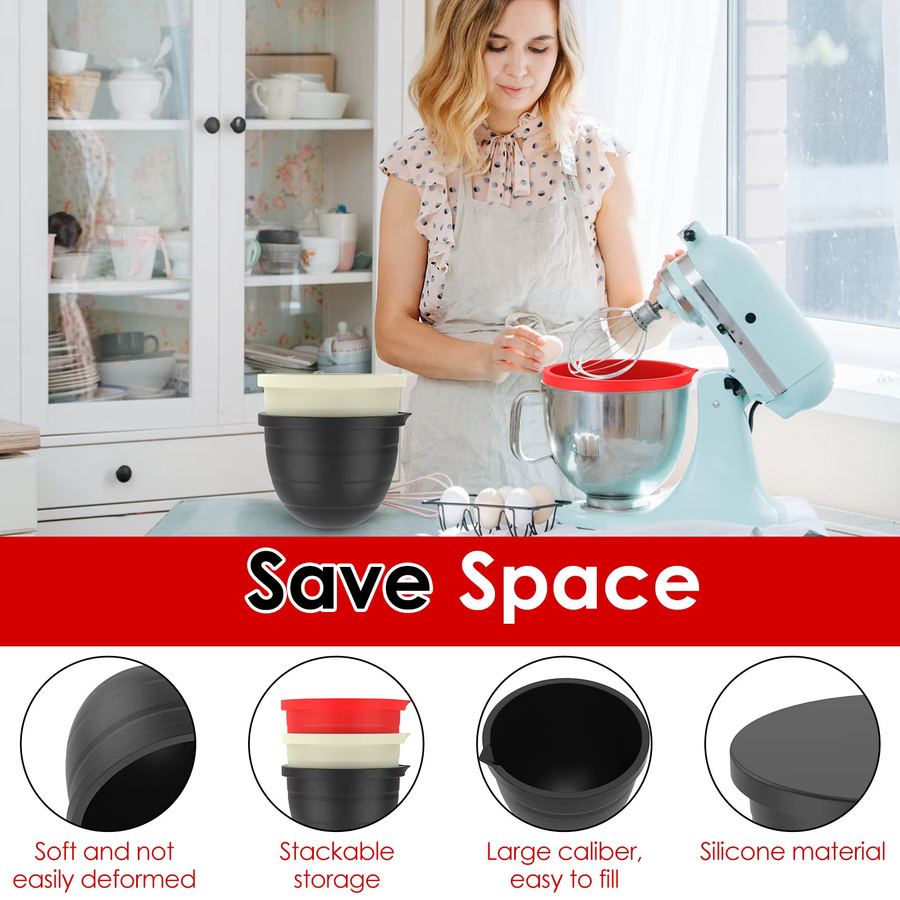 Willstar 3-teiliges Silikoneinlage-Set mit Deckel für 5 Qt Tilt Head Standmixer, schwarz, rund - Bild 4