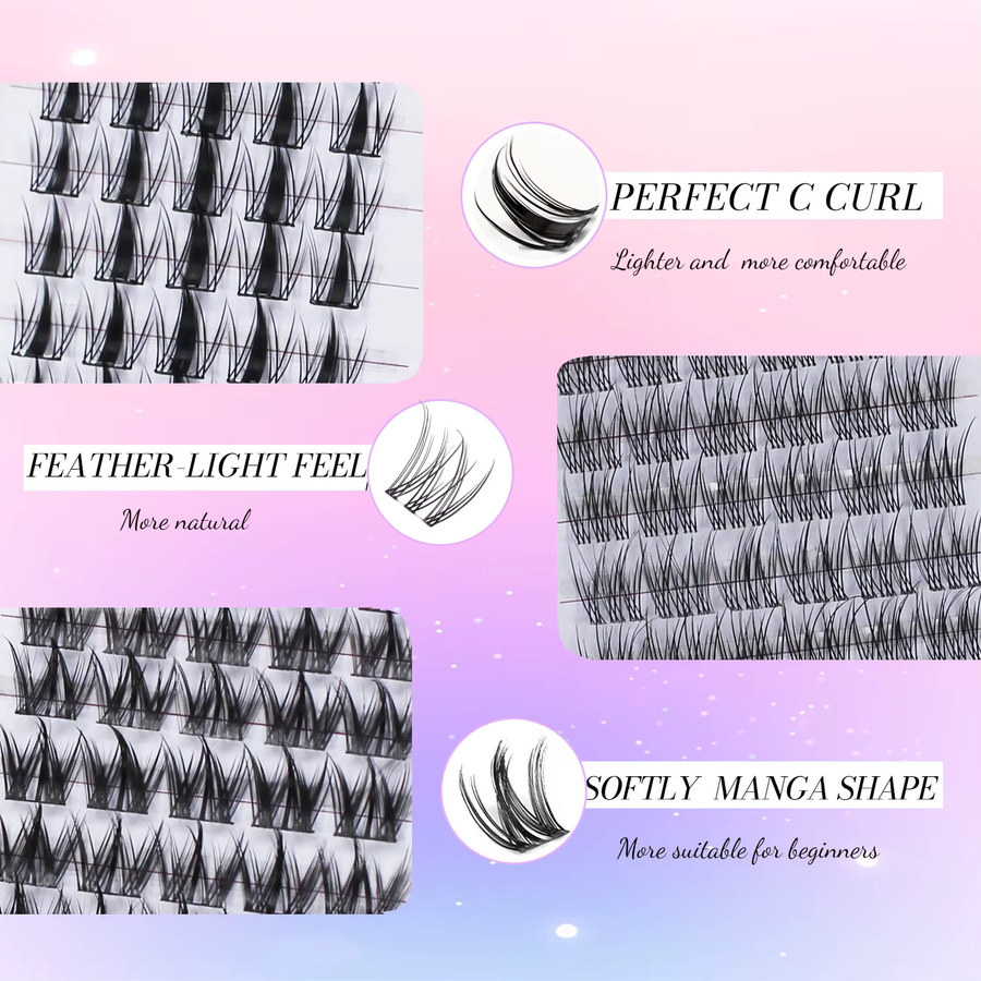 Queenice Manga Spiky Lash Clusters, Wispy Eyelash Clusters, 300 Stück, Natürlich - Bild 4