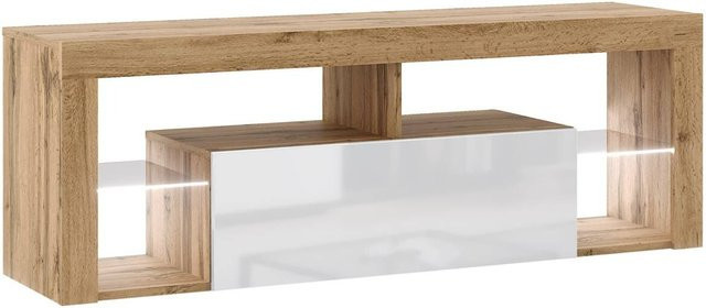 TV-Lowboard Everest von WIPMEB in Eiche Wotan Nachbildung und Weiß Glänzend mit LED, B/H/T: 140 x 50 x 35 cm - Bild 1