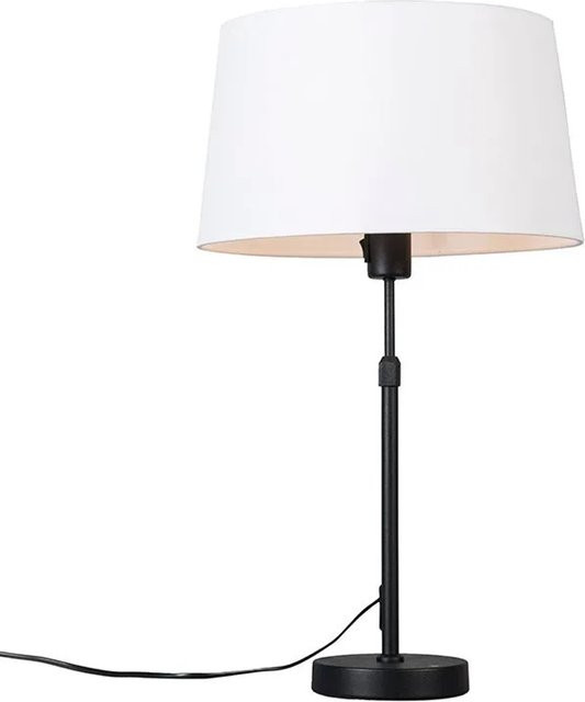 QAZQA Tischleuchte modern in Schwarz mit weißem Schirm, dimmbar und höhenverstellbar, E27 - Bild 1