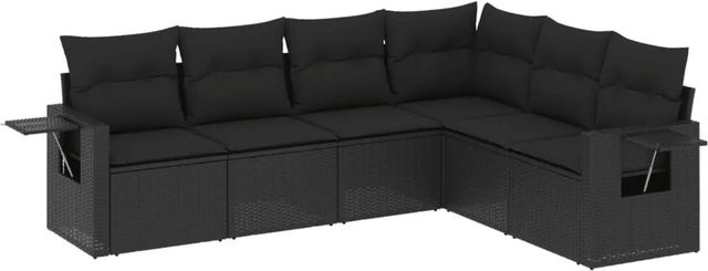 vidaXL 6-teilige Garten-Sofagarnitur in L-Form aus schwarzem Poly-Rattan mit Sitzkissen und Rückenkissen - Bild 1