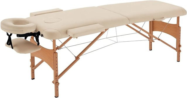 HOMCOM Massagetisch aus Buchenholz mit Kunstleder in Cremeweiß, B/T/H: 185 x 60 x 61-87 cm - Bild 1