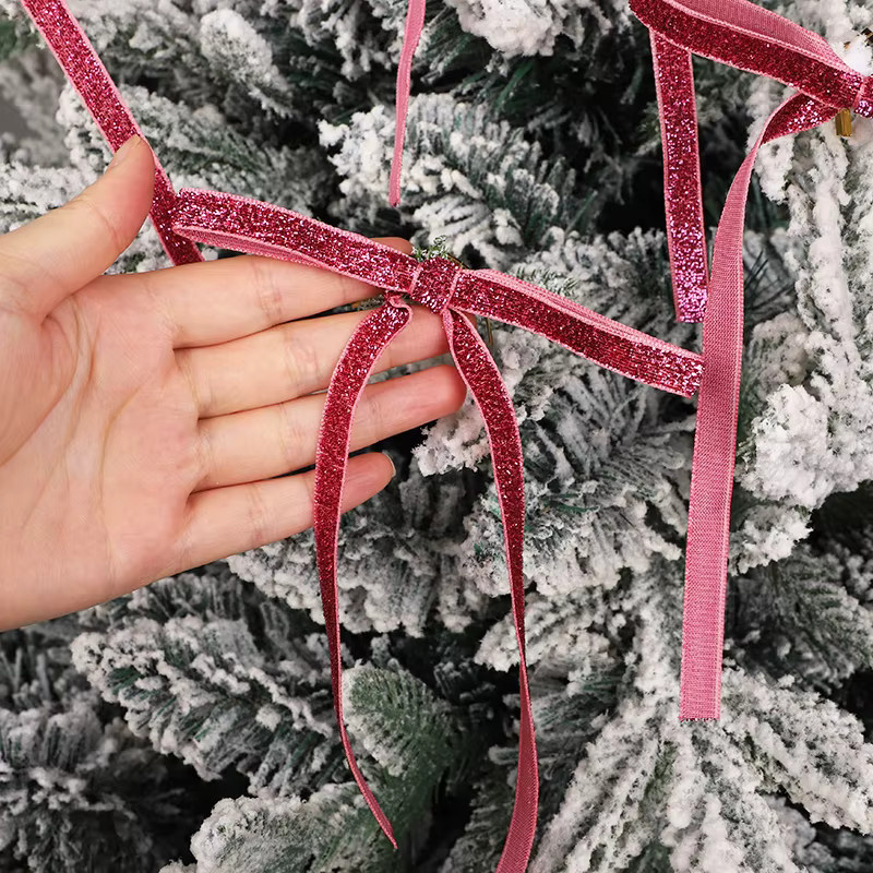12 Stück ZQNYCY Weihnachtsbaum Schleifen aus Samt in Rot und Gold mit Glitzer für Weihnachtsbaum Dekoration und Geschenkverpackung - Bild 2