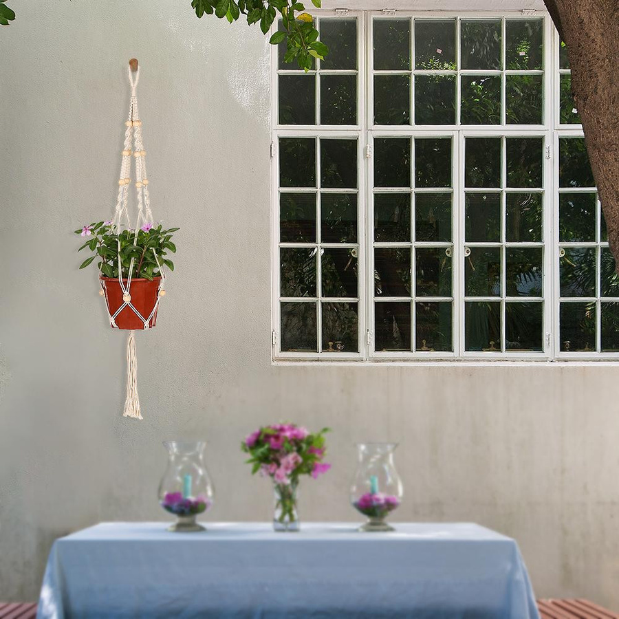 Makramee Pflanzenampel aus Baumwollseil für Indoor und Outdoor, Typ D mit 4 Beinen - Bild 2