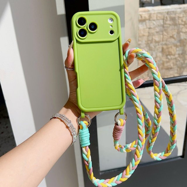 Handgewebte Crossbody Lanyard Schutzhülle für Apple iPhone 17 Pro Max, 16, 15, 14, 13 Pro in Grün Multicolour - Bild 1