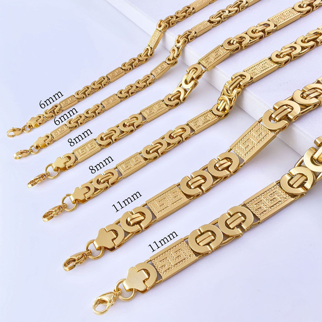 Halskette und Armband Edelstahl, Gold, 18k vergoldet, Herren - Bild 1