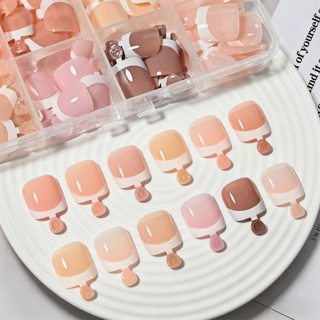 MAFANAILS Press-On-Zehennägel, Nude-Pink-Braun, glänzend, 288 Stück - Bild 1