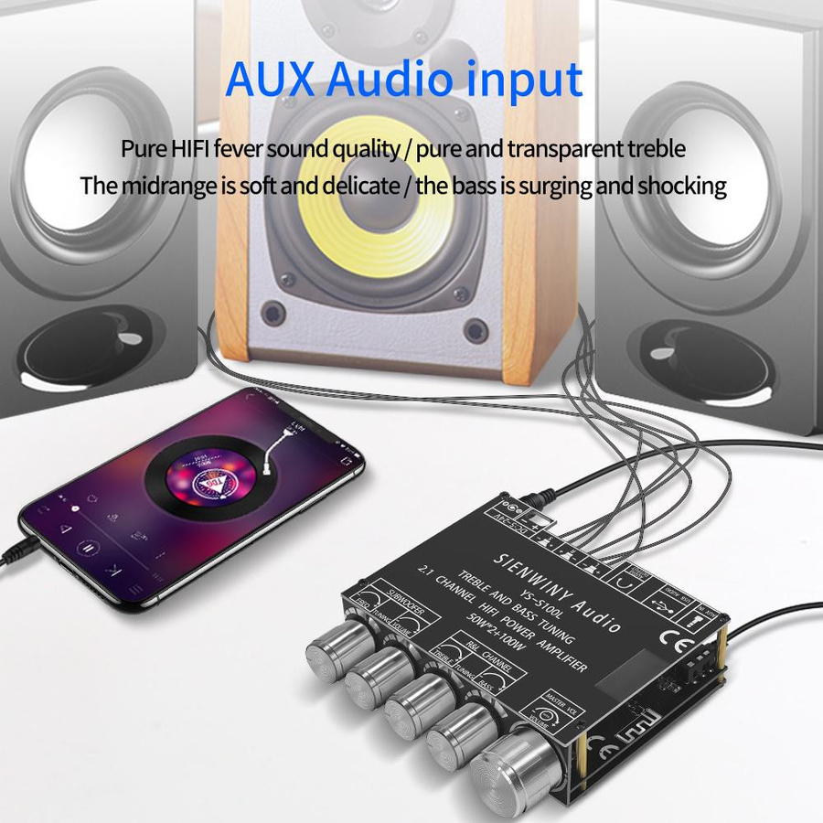 Andoer Bluetooth 2.1-Kanal Audio-Stereo-Verstärkerplatine mit Subwoofer 50 W + 50 W + 100 W in Schwarz - Bild 3