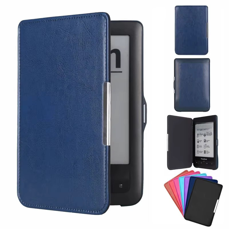 Moboons Lederhülle für PocketBook Basic Lux Touch 614 615 624 625 626 622 623 E-Reader mit magnetischem Verschluss in Braun oder Blau - Bild 1