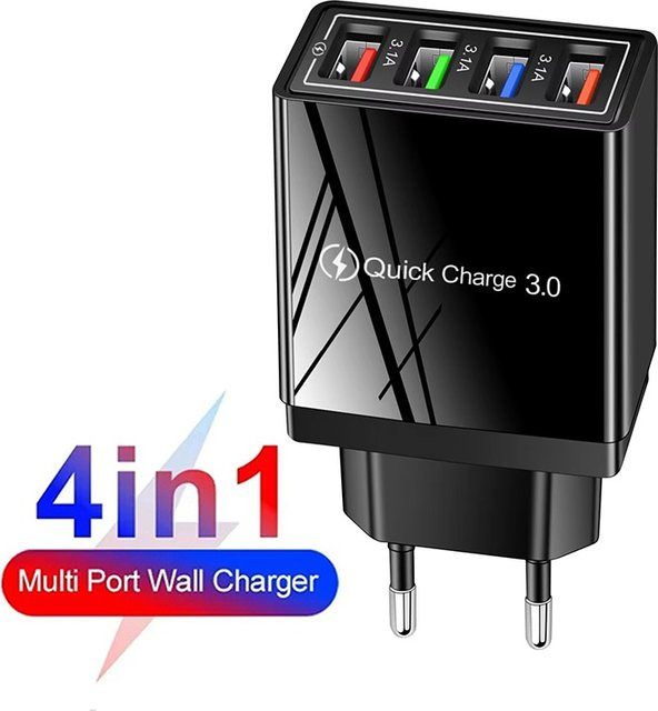 KAFNHCKA USB-Ladegerät mit Quick Charge 3.0 und EU-US-Stecker für iPhone, Xiaomi und Huawei in Schwarz oder Weiß - Bild 1
