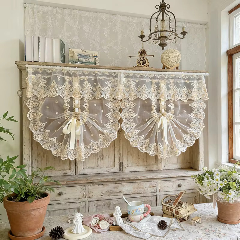 Tiyana Transparenter Spitzenvorhang mit Blumenstickerei in Weiß für Wohnzimmer und Schlafzimmer B/H: 90 x 65 cm - Bild 2