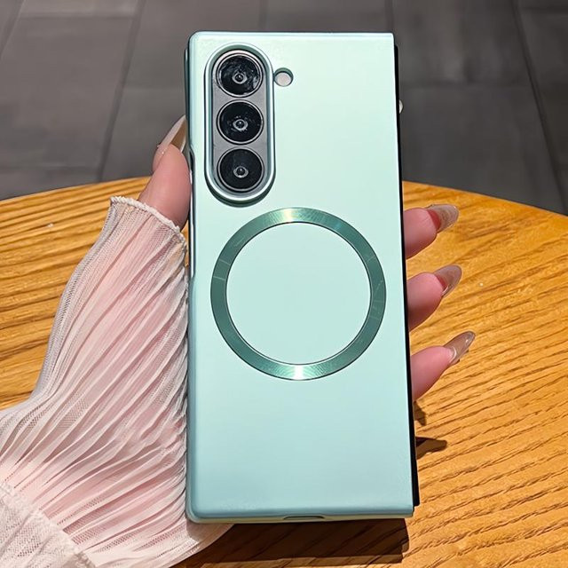 Magnetische Frosted Hülle für Samsung Galaxy Z Fold 7 6 5 4 3 mit Magsafe Unterstützung, ultra dünne Metalllackierung in Cyanblau - Bild 1