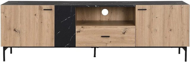 Vente-unique TV-Board Liomena in Schwarz und Naturfarben Hell mit Marmor-Optik, Breite: 180 cm - Bild 1