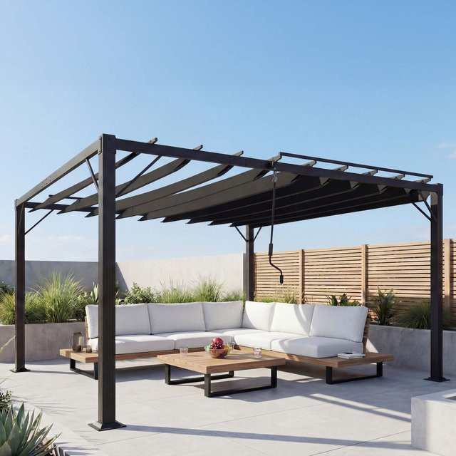 MCW Pergola L40 Lamellen-Pavillon Terrassenüberdachung aus Alu und Textil, anthrazit, B: 300 cm, T: 295 cm, H: 213 cm - Bild 1