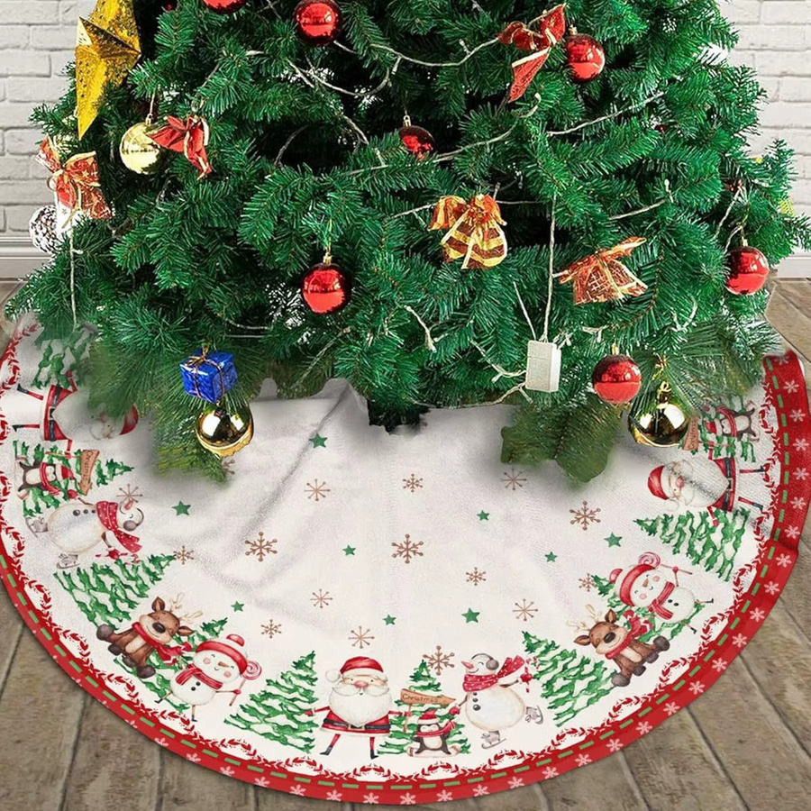 VIKAMA Weihnachtsbaumkleid mit Cartoon-Schneemann- und Rentiermustern in Multicolour zur Dekoration der Baumbasis - Bild 3