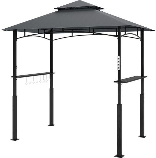 Outsunny Grillpavillon mit LED und Doppeldach in Grau, BBQ Pavillon aus Metall und Polyester, B/T/H: 243 x 148 x 248 cm - Bild 1