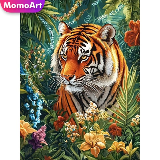 Momoart Diamantstickerei Tiger DIY Malerei mit runden Diamanten und Blumen als Kreuzstich Mosaik Set in Multicolour, Breite: 30,0 cm, Höhe: 20,0 cm, Tiefe: 20,0 cm - Bild 1