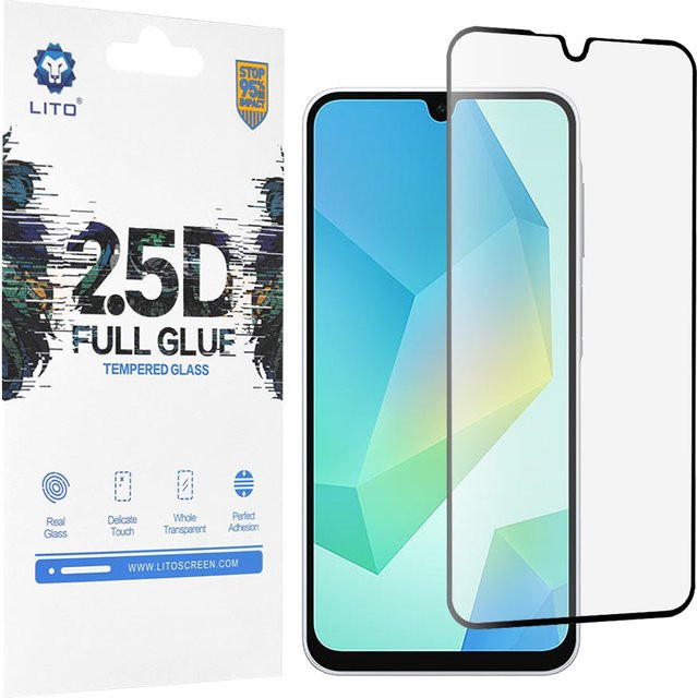 Lito Displayschutzfolie aus gehärtetem Glas für Samsung Galaxy A16 5G (A166) und Samsung Galaxy A16 4G (A165), Full Glue, 2.5D, Schwarz - Bild 1