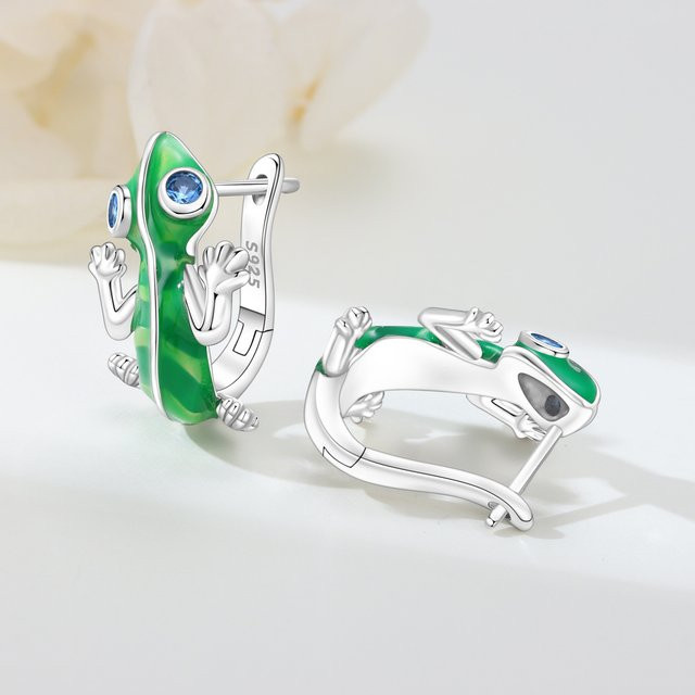 PANPOKI Creolen, 925 Silber, Chamäleon, Zirkonia, Damen - Bild 1