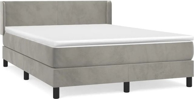 vidaXL Boxspringbett mit Matratze in Hellgrau aus Samt, Hybrid-Modell mit Taschenfederkern, B/T: 140 x 190 cm - Bild 1