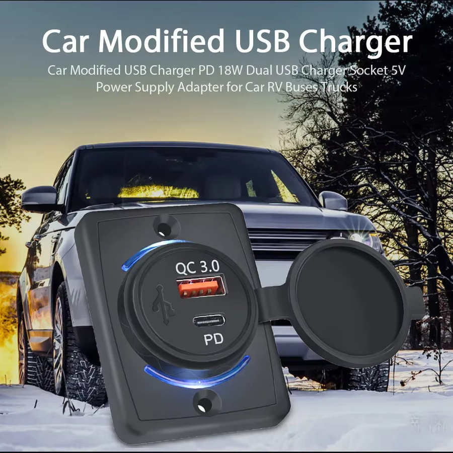 Kankeirr 24V USB-Schnellladebuchse mit USB-A und USB-C, 38W Panel-Ladebuchse mit LED-Licht in Schwarz für Auto, Bus, LKW, Boot und ATV - Bild 5
