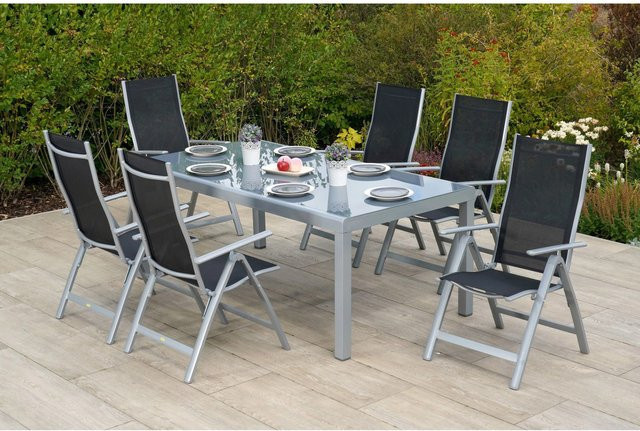 Merxx Gartenmöbelset Carrara 7-teilig in Schwarz mit Aluminium und Textil, Tisch Breite: 190 cm, Tiefe: 100 cm - Bild 2