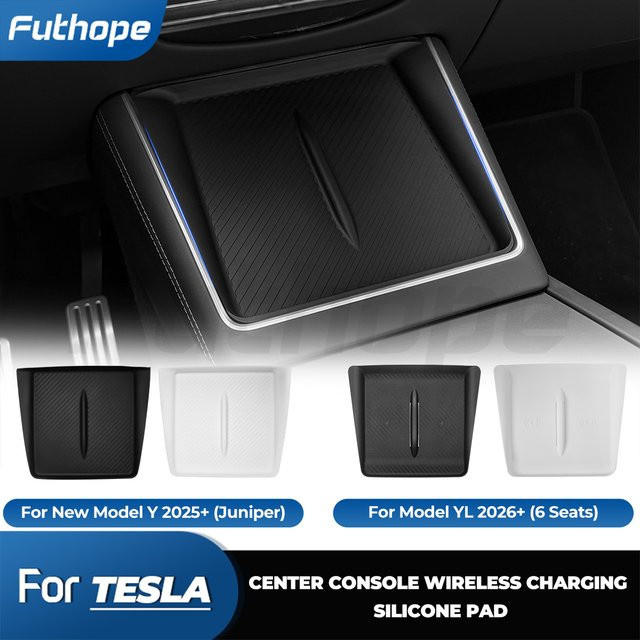 Futhope Kabelloses Lade-Silikonpad für Tesla Model Y Juniper Model YL in Schwarz - Bild 1