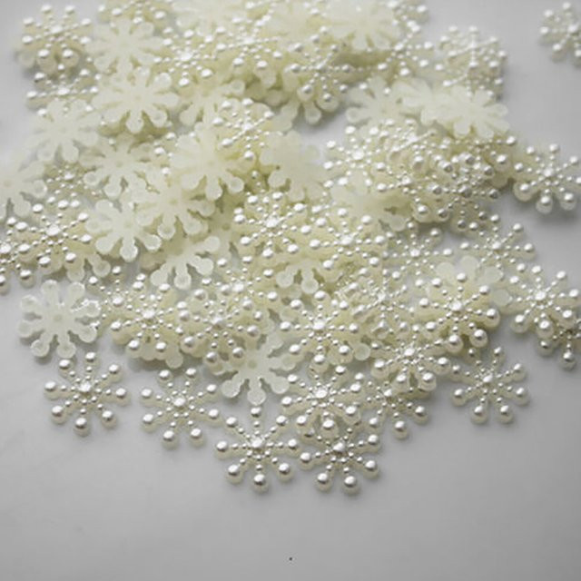 100 Stück weiße Schneeflocken aus Harz als Flatback-Verzierungen für DIY-Handwerk und Weihnachtsdekoration, Durchmesser: 12 mm - Bild 1