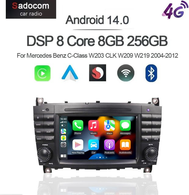 Sadocom Android 13 Multimedia Autoradio mit 4G LTE, 8GB RAM und 128GB ROM für Mercedes Benz W203 W209 W219 W463 (2004 - 2011), Schwarz - Bild 1