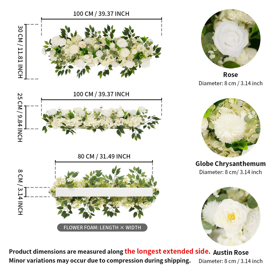 Uflower Künstliche Rosen und Pfingstrosen Blumenreihe in Beige und Weiß für Hochzeitsdeko, Party und Tischdekoration - Bild 3