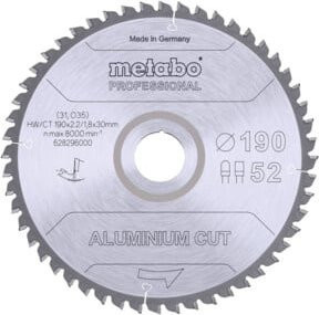 Metabo Aluminium Cut Professional Kreissägeblatt mit Carbide-Spitzen, Farbe: Silber, Durchmesser: 190 mm, Bohrung: 30 mm, Zähne: 52 - Bild 1