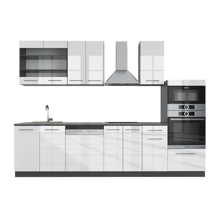 Vicco Küchenzeile Fame-Line Einbau Weiß Hochglanz und Anthrazit Breite: 240 cm - Bild 3