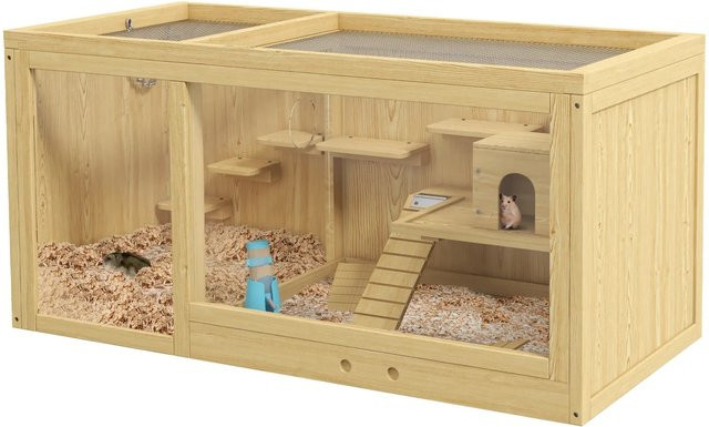 PawHut Hamsterkäfig aus Tannenholz in Natur und Beige B/H/L: 50 x 100 x 50 cm - Bild 1