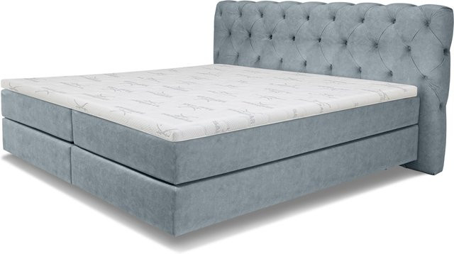 Boxspringbett SANSIBAR LIVING Langeoog in Grau mit Stoffbezug und Taschenfederkern, B/T: 180 x 200 cm - Bild 1
