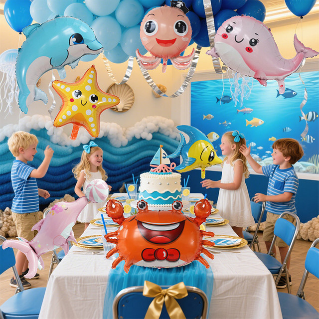9-teiliges Set Meereslebewesen Folienballons in Multicolour für Kindergeburtstag und Dekoration von LQVYI - Bild 1