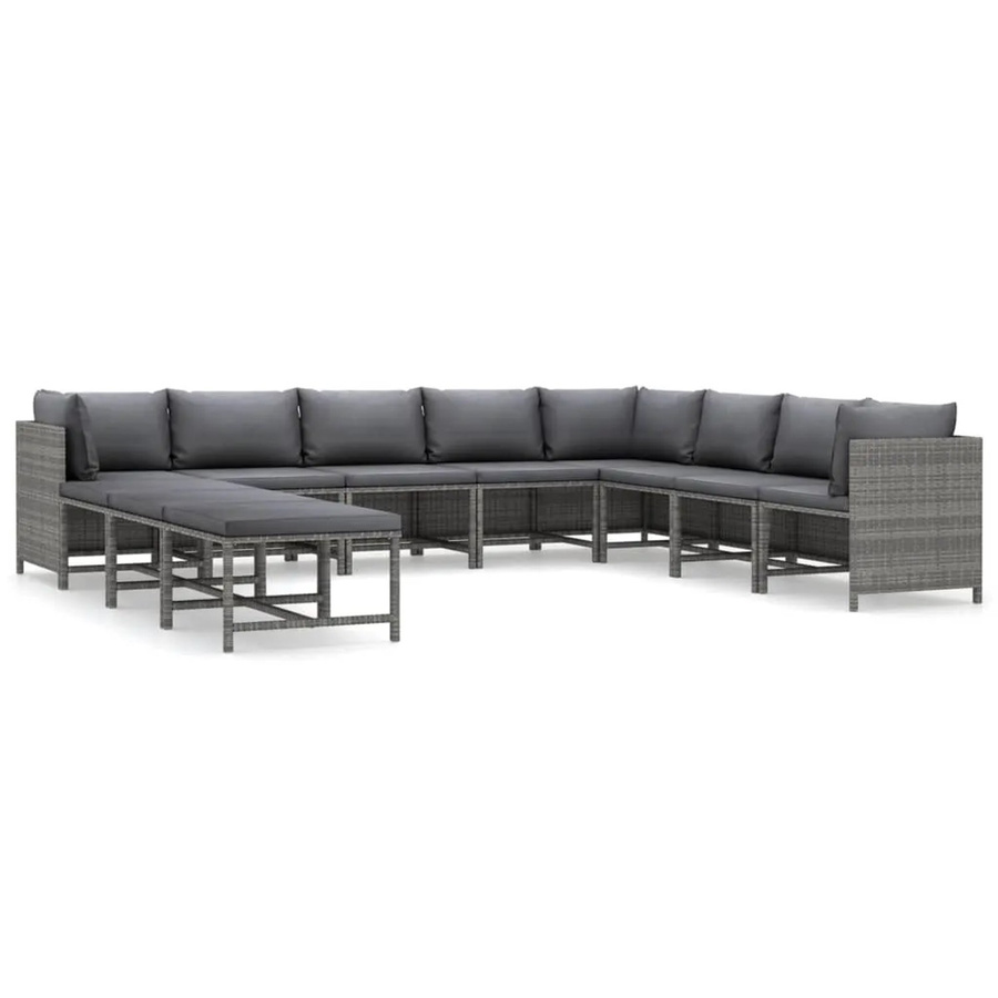 vidaXL 11-tlg Garten-Lounge-Set aus Poly Rattan in Grau und Anthrazit mit Kissen und Ottoman im L-Shape Design - Bild 2