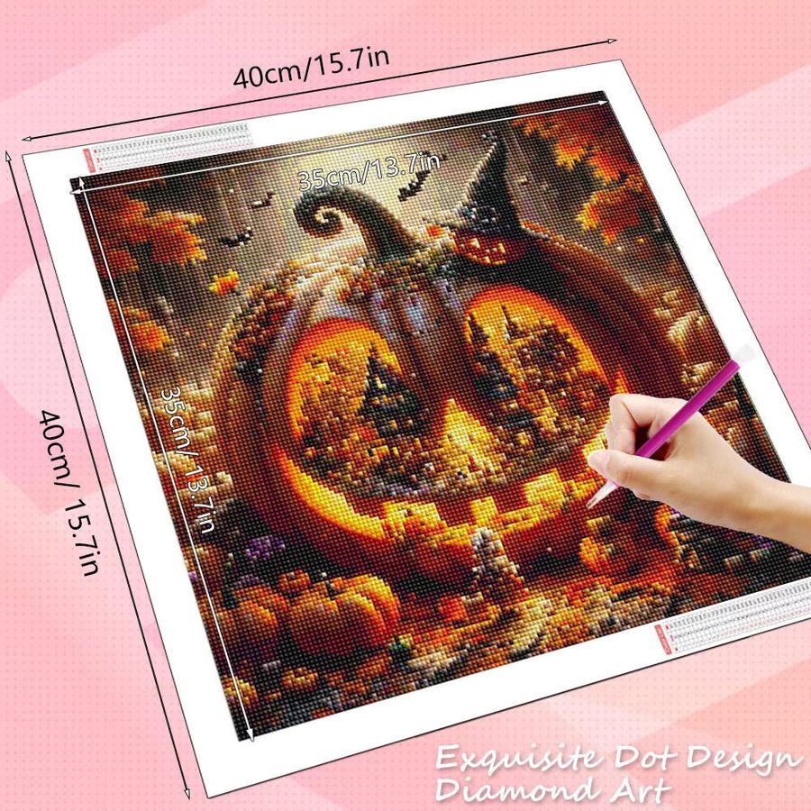 HUACAN 5D DIY Diamantmalerei Kürbis Landschaft Mosaik Set für Halloween Dekoration - Bild 1