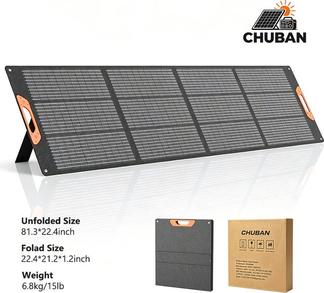 CHUBAN Tragbares faltbares Solarpanel 200W Monokristallines Solarladegerät IP68 Wasserdicht in Schwarz - Bild 1