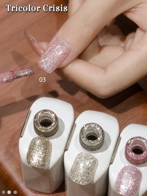MIANEL Eisglanz-Glitter-Diamant-Gel-Nagellack, Rosa, Weiß, Gold, 12 ml - Bild 1