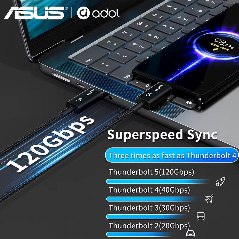 ASUS Thunderbolt 5 USB-C Kabel in Schwarz mit 120Gbps Datenübertragung und 240W Power Delivery für MacBook, iPad, iPhone und Android - Bild 2