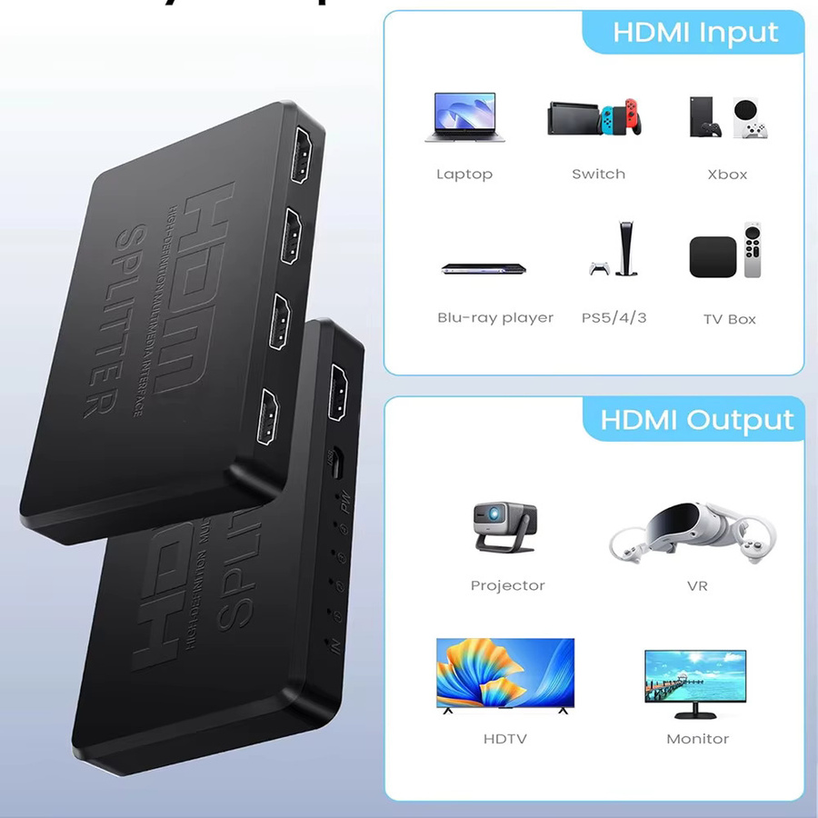 KOJESHUN HDMI Splitter 4x1 HDMI Switcher 4K 2K kompatibel in Schwarz - Bild 4