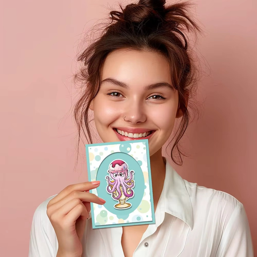 Transparente Stempel mit Meerestieren für DIY-Kartenherstellung, Set mit Schildkröten und Oktopussen, Farbe: Transparent - Bild 2