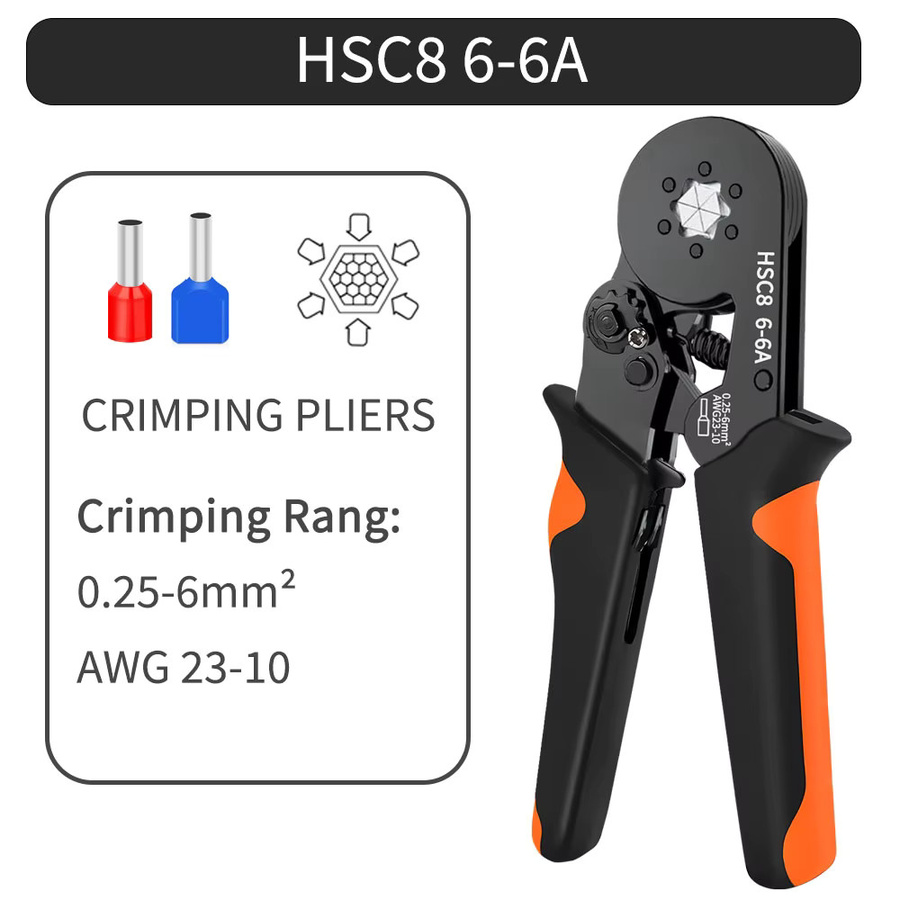 SANJIANG Sechseckiges Ratschen-Ferrule-Crimpwerkzeug-Set für 23–10 AWG (0,25–6 mm2) inklusive 400–2000 Drahtklemmen für elektrische Anschlüsse - Bild 2