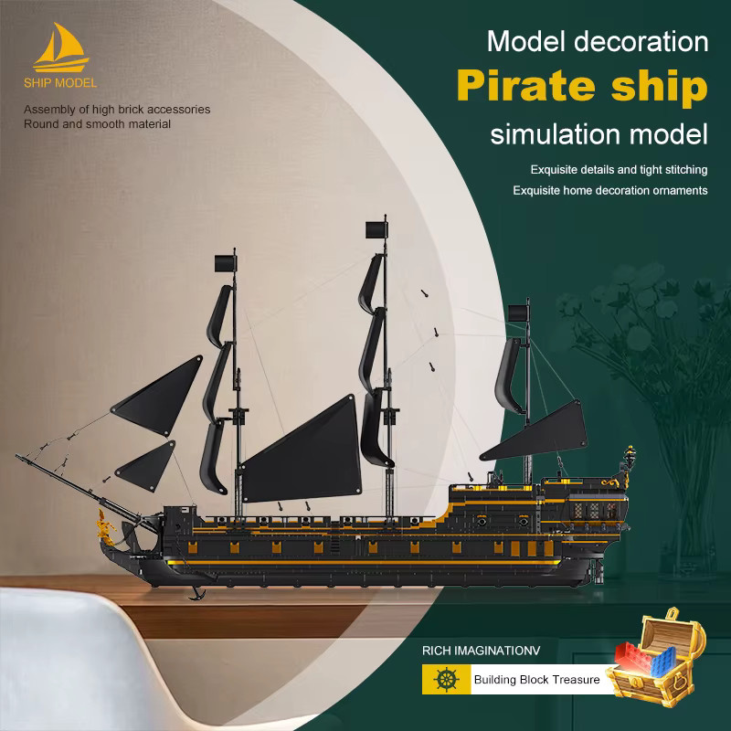 Mould King Das Große Schwarze Perlen-Modell Piratenschiff, Baustein-Set - Bild 6